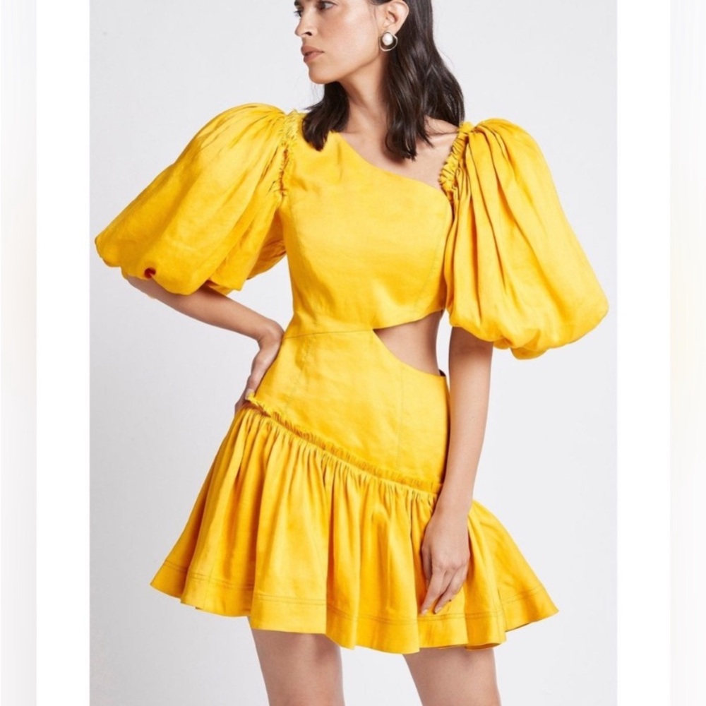 Aje Chateau Mini Cut Out Dress with puffed sleeves